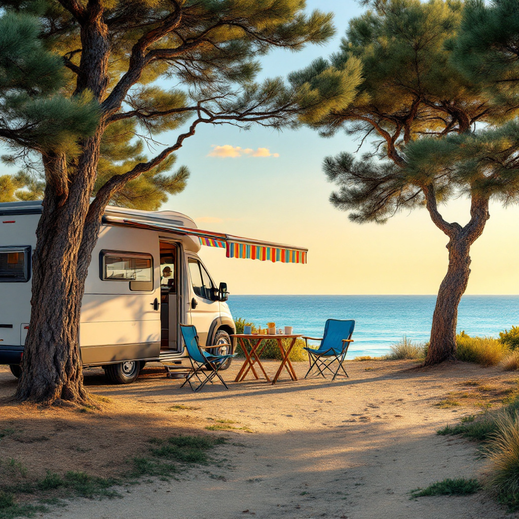 Camping Italien Adria Empfehlungen: Wohnmobil unter Pinien am Adriastrand