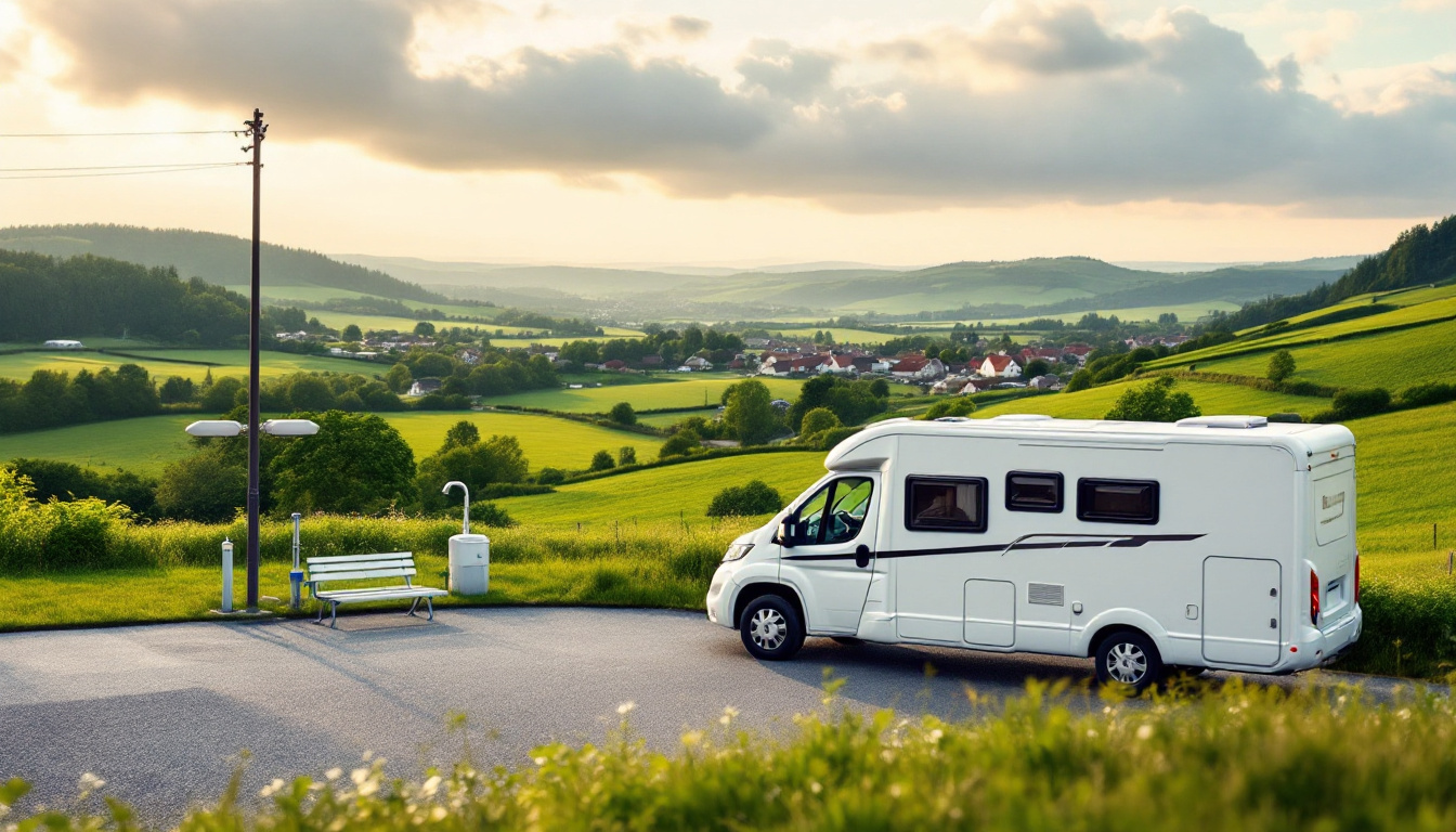 Wohnmobil auf einem der Stellplätze für Wohnmobile in Deutschland mit Ver- und Entsorgungsstation